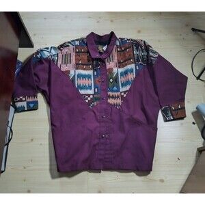 Vintage David James Aztec Southwest Jacket Women Medium Western Burgundy shoulde